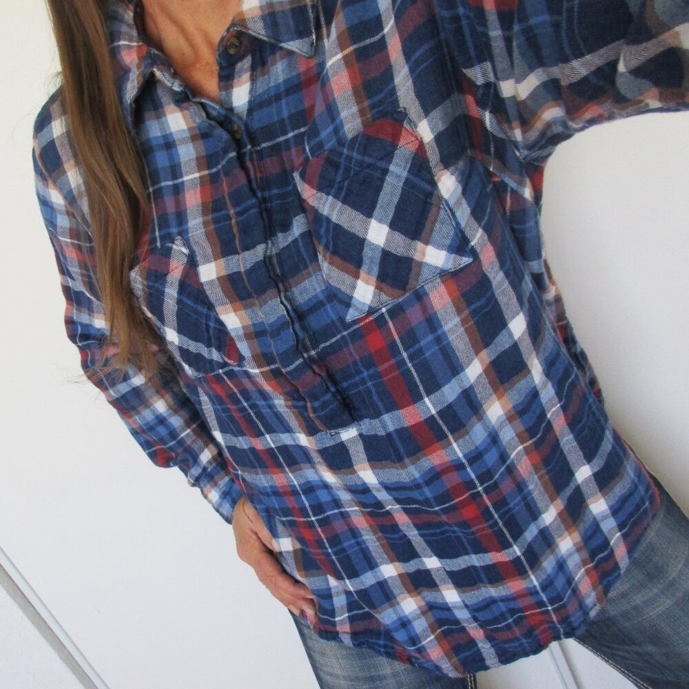 LANE BRYANT Top Size 14/16 Blue Plaid Popover Shirt